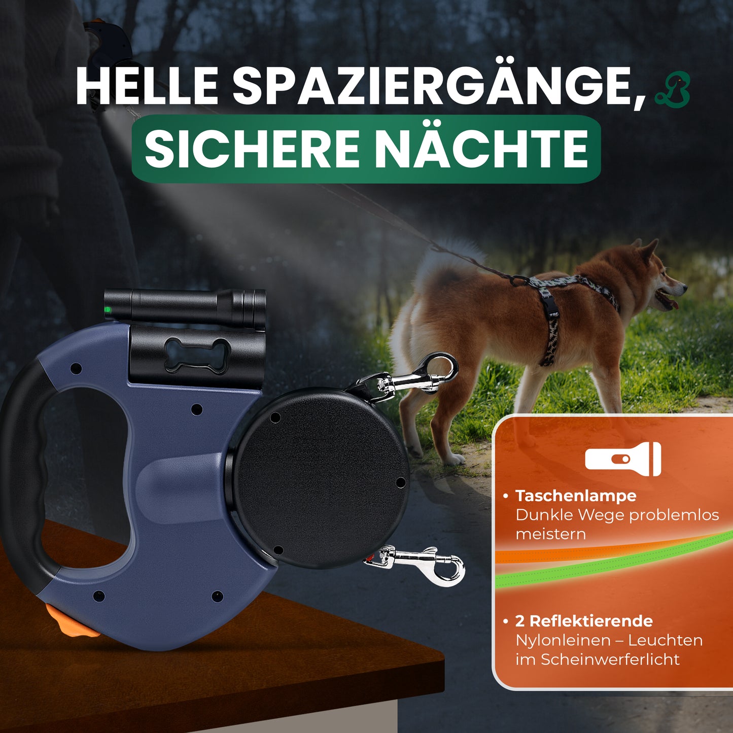 BarkBuddy™ – 2-in-1 Einziehbare Hundeleine mit 360° Drehgelenk