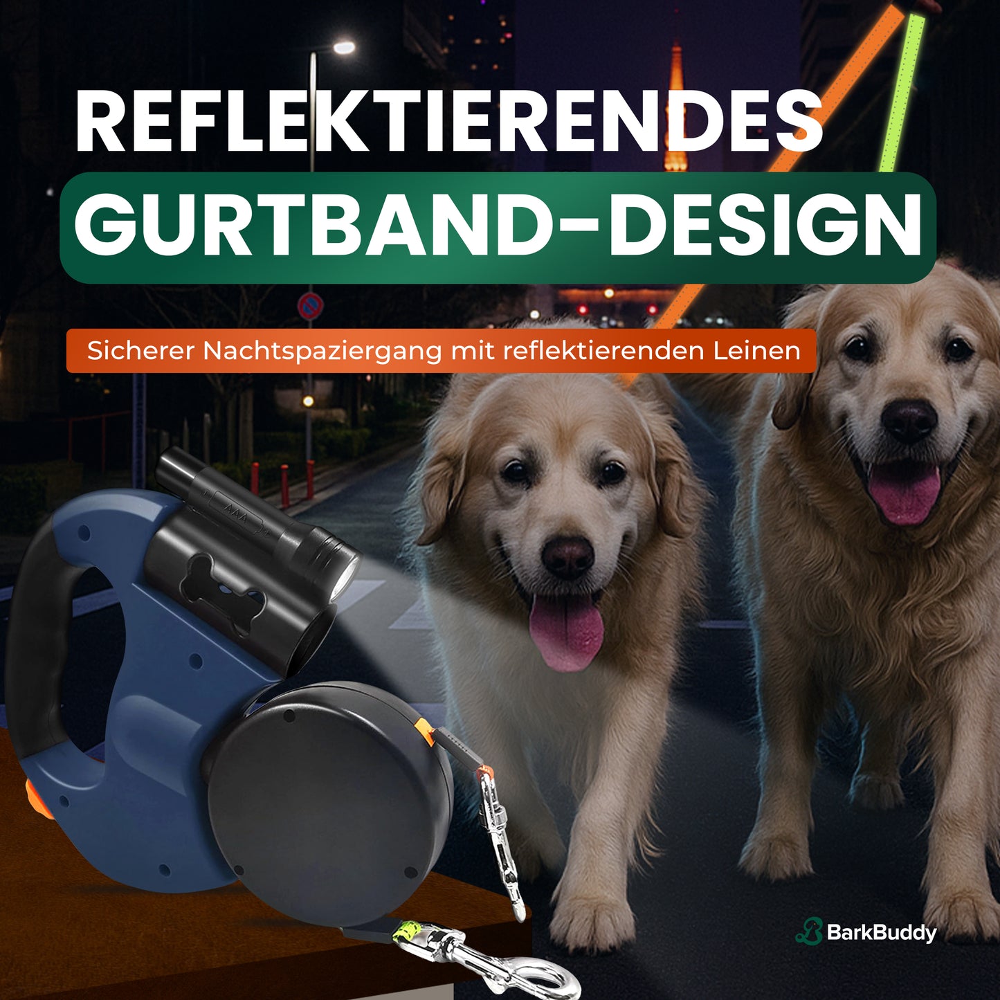 BarkBuddy™ – 2-in-1 Einziehbare Hundeleine mit 360° Drehgelenk